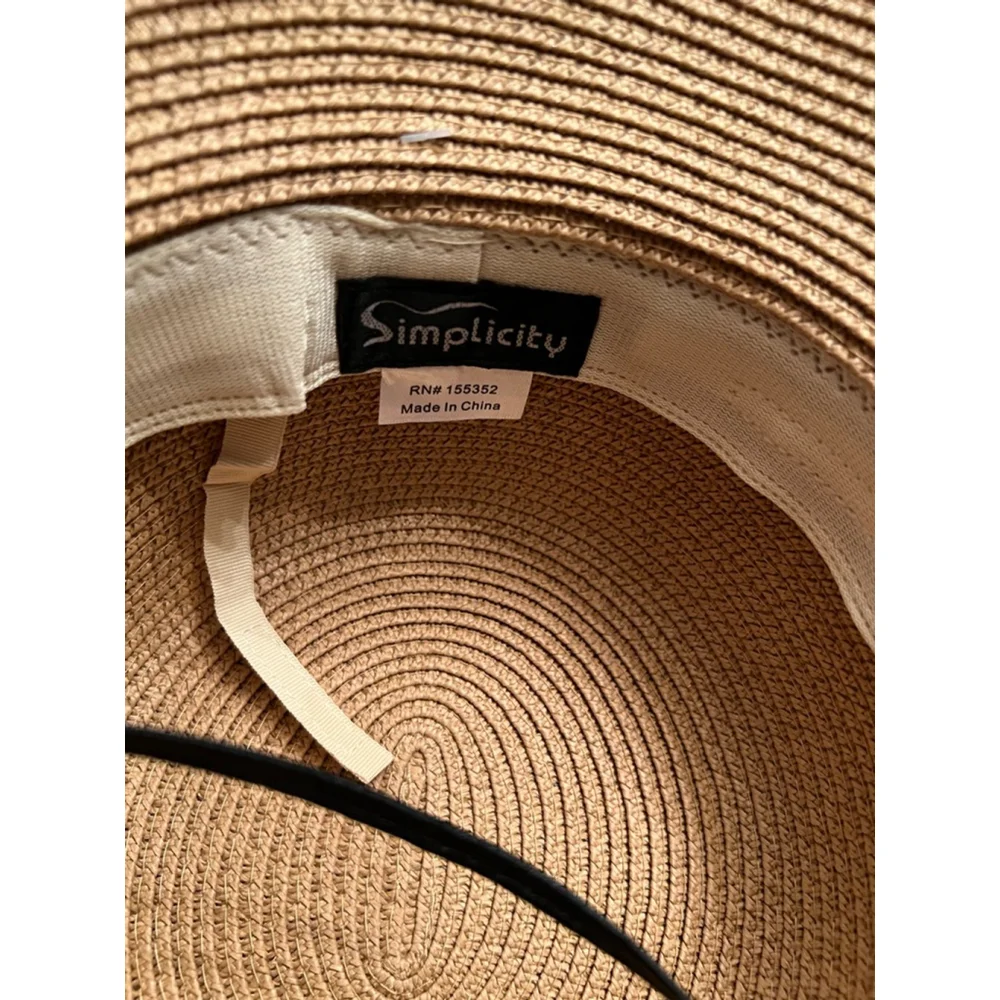 NEW Simplicity Beige Straw Sun Hat with Black Band One Size
